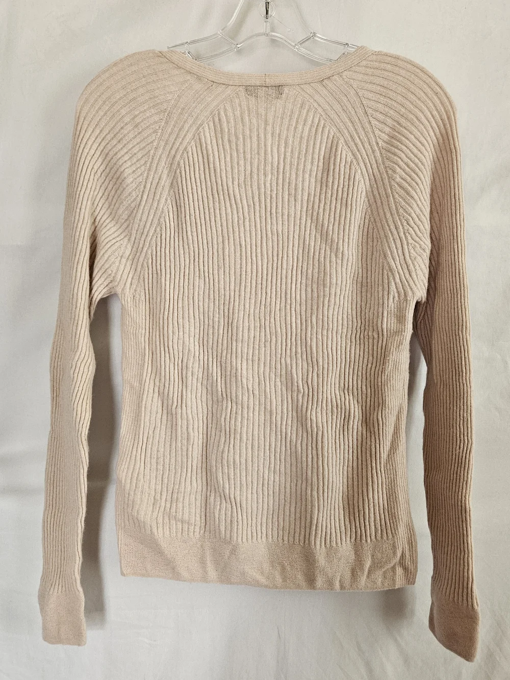 Reiss Ribbed V-Neck Sweater Womens L Beige Wool Alpaca Blend Minimalist Office